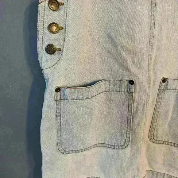 Vintage Atlast & co light wash denim jumper small 2 front pockets adjust straps - Picture 5 of 10